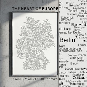 Germany Map Art Print (4 digital maps) | Typographic Poster, City Name Decor