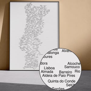Portugal Map Art Print: Minimalist Typographic Poster (Digital Download)