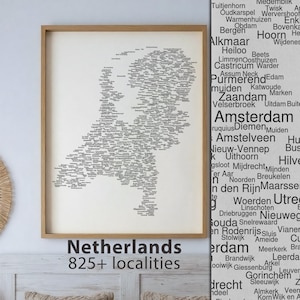 Amsterdam Poster, Netherlands Map Wall Art | Going Away Gift, Dutch Typographic City Names Print, Holland Home Decor