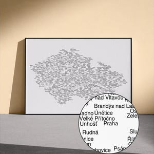 Tjeckiens karta med namn (ljus och mörker ingår) | Typografisk poster, Prags väggkonst