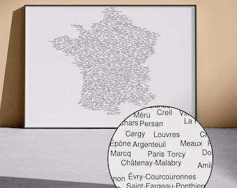 Impresión artística del mapa de Francia (claro y oscuro) / Póster tipográfico, decoración parisina