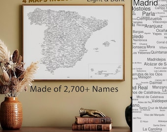 Mapa de España con nombres (más de 2700 pueblos y ciudades) / Mapa de España, Arte de visualización de datos