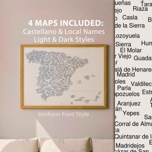 Kaartkunstdruk van Spanje (inclusief licht en donker) | Typografische poster, decor van plaatsnaam