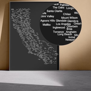 California Map Print, Noir Edition: Black and White Typographic State Map (Digital Download)