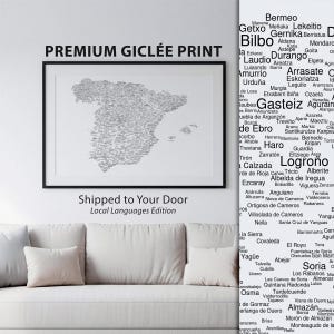 Mappa dei nomi della Spagna (stampa d'arte Giclée) / Mapa de España, grande arte da parete