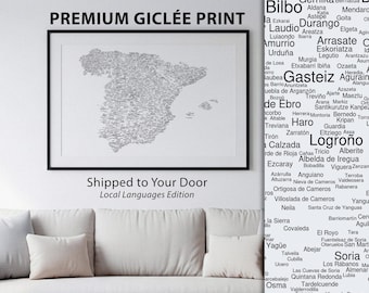 Mapa de nombres de España (Impresión de arte Giclée) / Mapa de España, Arte de pared grande