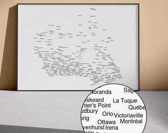 Mapa de nombres de Canadá (claro y oscuro) / Póster tipográfico, arte mural canadiense