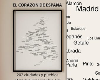 Mapa de nombres de Madrid (incluye colores claros y oscuros) / Póster comunitario de Madrid, impresión de ciudades