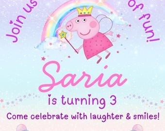 Editable Peppa Pig Birthday Invitation | Rainbow Party (Canva Template)