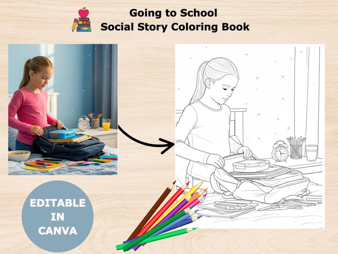 DIGITAL DOWNLOAD Coloring Pages, Going to School a Social Story ...