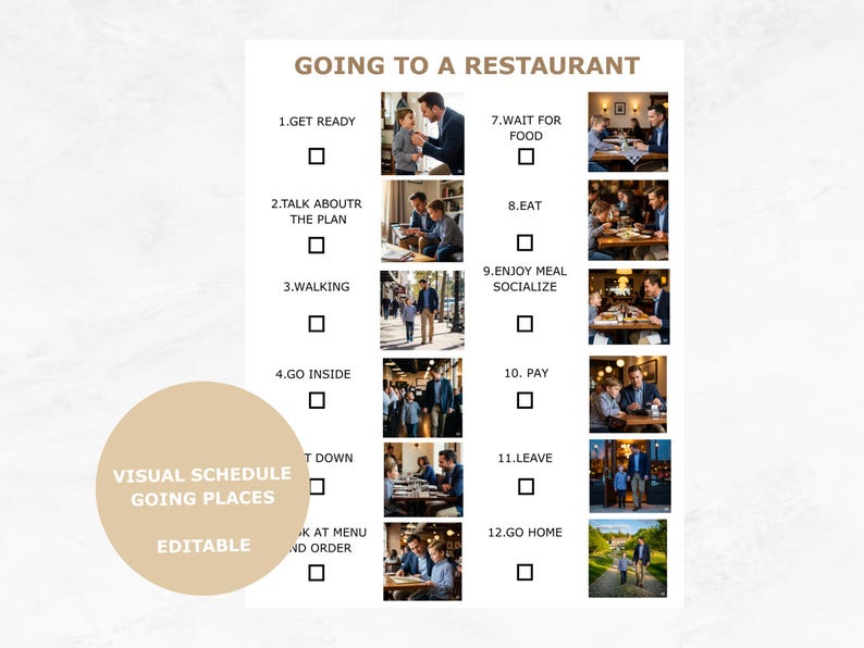 VISUAL SCHEDULE - Going to a Restaurant - Etsy