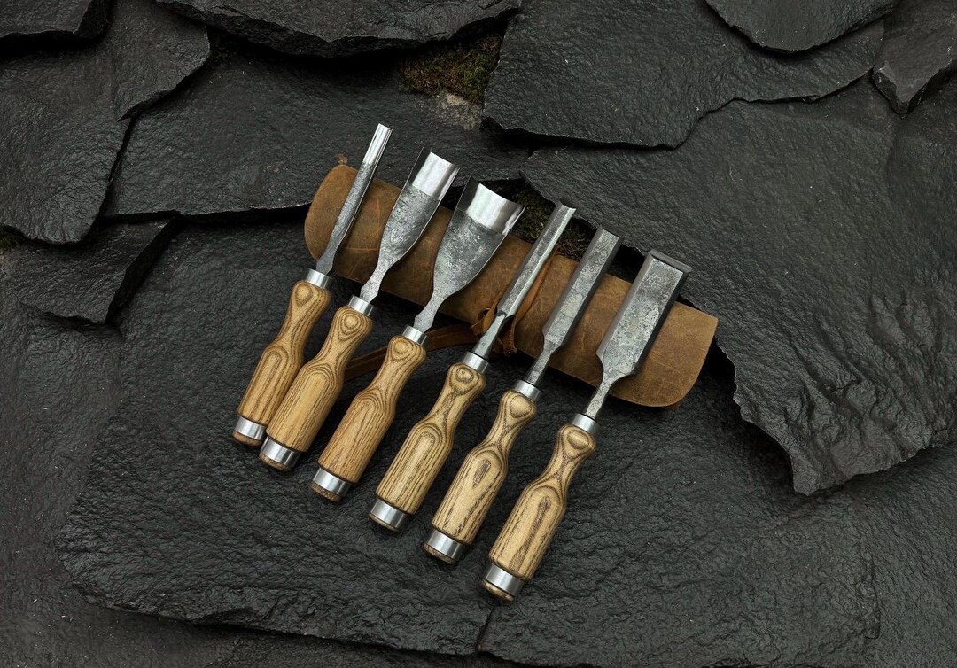Hand-forged 52100 Steel Chisel Set | Wood Carving Gouges & Leather Roll ...