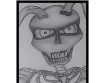Twisted Grin – Original 11x14 Graphite & Charcoal Drawing | Gothic Skull Wall Art