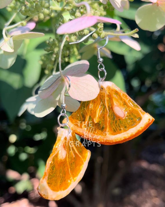 Handmade Orange Slice Earrings Real Fruit Resin Jewelry Fun - Main Image