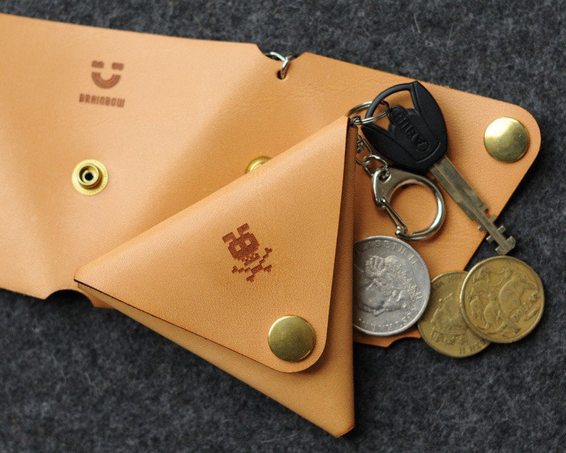 Triangle Leather Coin Case with Key Ring Etsy