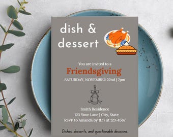 Plantilla de invitación para Friendsgiving – Invitación digital editable para cena de otoño (Descarga digital)
