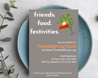 Plantilla de invitación para Friendsgiving – Invitación digital editable para cena de otoño (Descarga digital)