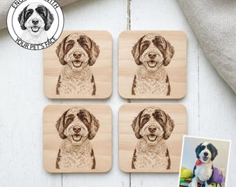 Custom Pet Coasters, Engraved Pet Portraits on Solid Wood – Dog, Cat, Horse & More