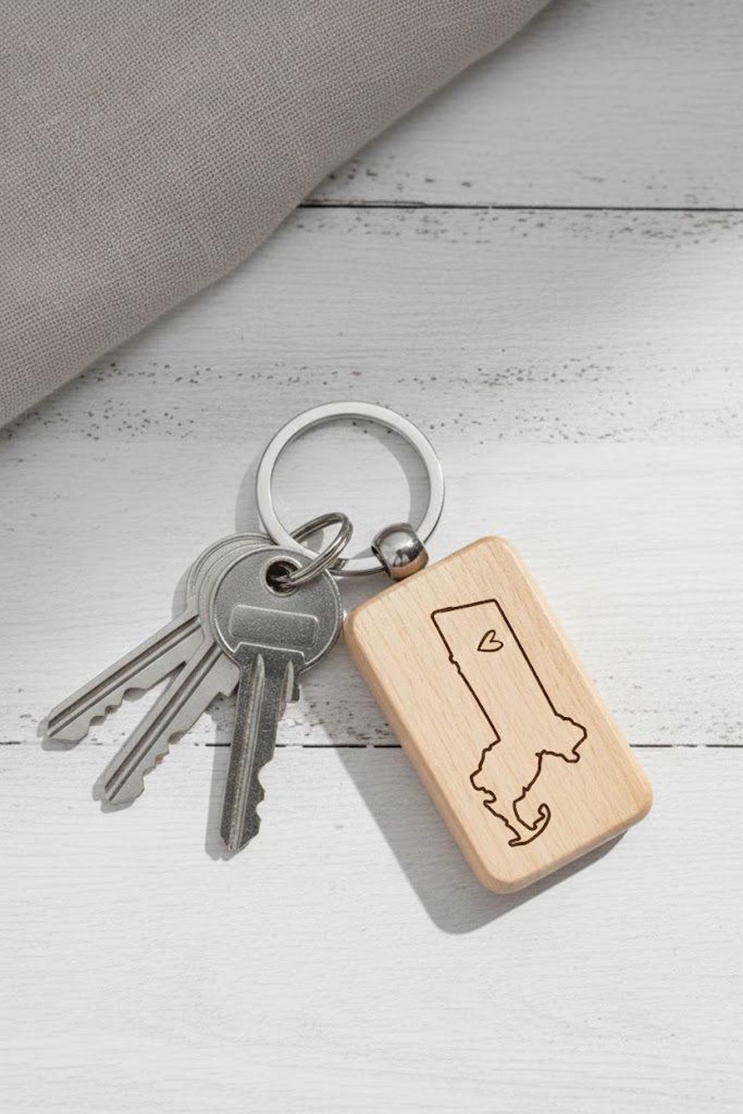 Custom Location Keychain – Wood Engraved With State Outline, Heart Pin ...