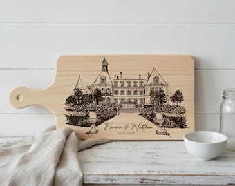 Custom Wedding Venue Cutting Board, Engraved, Personalized Names & Date