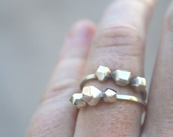 Faceted rock ring / silver facet nugget ring / triple rock ring