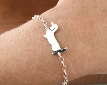 long haired Dachshund bracelet / silver wire-haired Dachshund charm  / gift for Daxie lovers