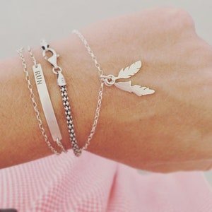 silver feather charm bracelet / delicate layering stacking bracelets / boho jewelery gifts for her