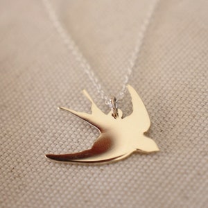Swallow Necklace handmade in Gold - Dainty Bird Pendant in Solid 9ct Yellow Gold / Handmade Gift for Her