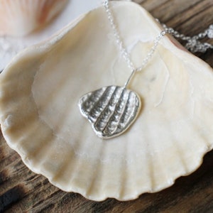 silver shell necklace / rustic seashell charms / handmade sterling silver pendants with organic texture