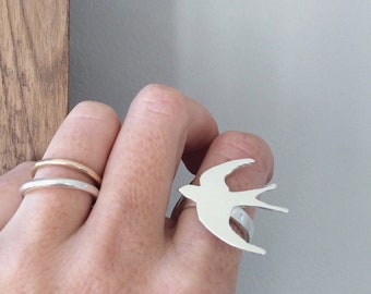 swallow ring bird ring sterling silver swallow bold ring