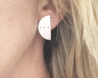 half moon studs / semi circle earrings / half circle silver earrings