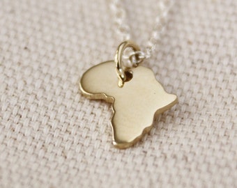 Collana Africa, collana africana, collana africana da uomo, collana Africa in oro, collana con ciondolo africano, collana con mappa dell'Africa - Italia