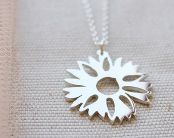 silver sunflower necklace / or statement gold flower pendant charm