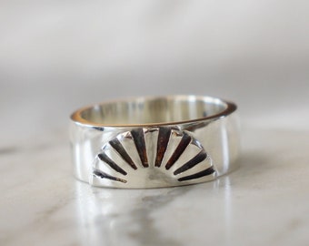 bague silver sunrise / bague surfeurs / bague unisexe 8mm / bague argent fait main / bague sublime