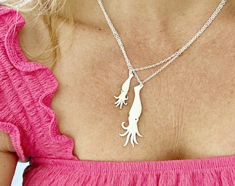 squid pendant / silver sea creature / quirky sea themed necklace / sailor under the sea jewelry