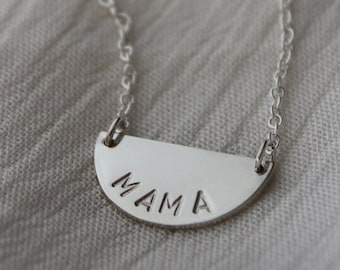 gold or silver MAMA half round necklace personalised with a name / semi-circle moon pendant gift for mom