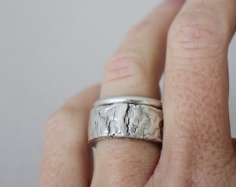 heavy silver stacking rings / extra chunky 925 textured statement ring set / brutalist design