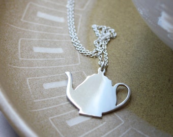 silver teapot necklace / mad hatters tea party pendant / quirky jewelery for kitchen tea or bachelorette gift
