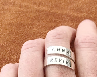 silver name ring / wrap ring / personalised / ring wrap around ring / chunky silver ring / custom name ring / gift for her