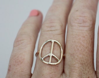 gold peace ring / peace sign ring / solid 9ct gold ring / boho jewelry