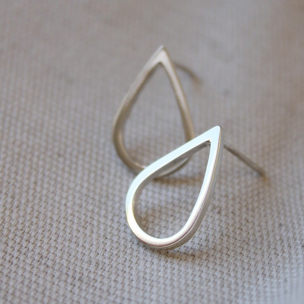 Silver Raindrop Stud Earrings: Large Teardrop Ear Posts (2cm)