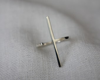 silver bar ring / parallel bar line ring / adjustable band / minimalist jewellery design