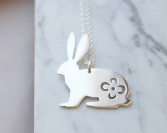 rabbit necklace / bunny necklace / silver hare pendant / lucky rabbit jewelry