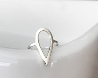 raindrop ring / droplet sterling silver ring / teardrop outline ring / open raindrop stacking ring