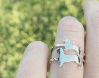 Bague teckel faite à la main en argent sterling, anneaux empilables pour chiens saucisses, cadeaux pour les amoureux des chiens