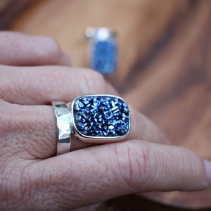 drusy statement ring / OOAK blue gemstone ring / electric blue crystal statement jewelry