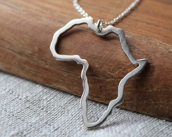 large African outline necklace handmade in silver / bold 3.5cm Africa pendant cutout / open Africa charm