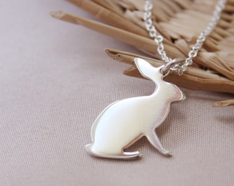 Sterling Silber Hase Halskette: Handgesägter Kaninchenanhänger, 45 cm Kette