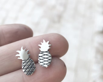 pineapple earrings / handmade silver pineapple studs / tropical fruit ear posts