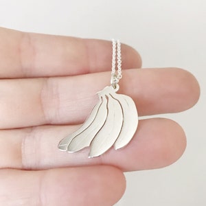 handmade silver banana necklace / quirky fruit pendant / tropical beach boho jewelry